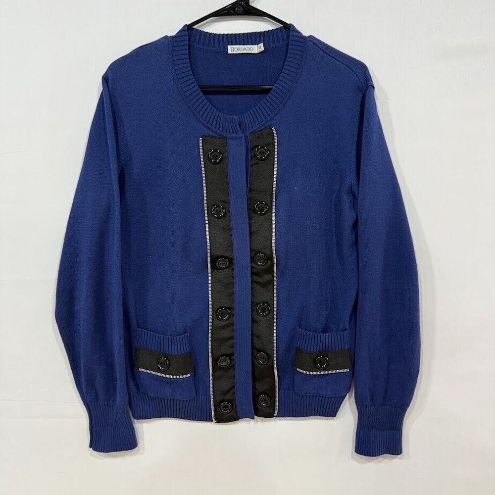 Vintage Bordado Women's Button Cardigan Blue Medium Vintage Knitwear‎ Sweater